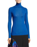 Ribbed Jersey Turtleneck Top, Blue