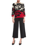 3/4-Sleeve Rose Intarsia Sweater
