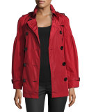 Middlemere Bell-Sleeve Short Trench Coat, Red