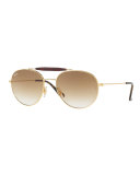 Gradient Round Brow-Bar Sunglasses, Brown/Gold