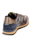 Camo Butterfly-Print Leather Sneaker, Gray