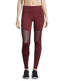 Sycamore Mesh-Panel Compression Running Tights, Burgundy