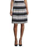 striped pleated a-line skirt, black