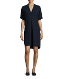 Quarter-Sleeve Double-V Crepe Dress