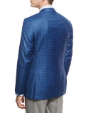 Gingham Wool Two-Button Sport Coat, Blue