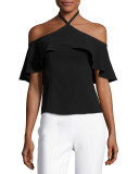 Ruby Crepe Cold-Shoulder Top, Onyx