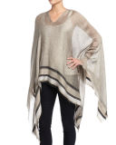 Border-Stripe V-Neck Poncho