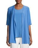 Knit Open-Front Cardigan, Medium Blue