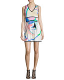 Sleeveless Mini Dress W/Contrast Trim, Rose/Nero/Lilla
