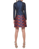 Iridescent One-Button Flap-Pocket Jacket, Navy