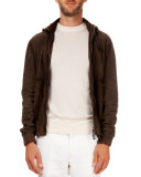 Hooded Suede Bomber Jacket