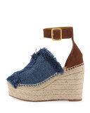 Frayed Denim Espadrille Sandal, Blue/Coffee