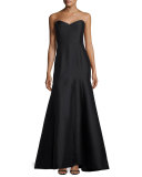 Strapless Sweetheart Satin Gown, Black