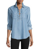 Billie Lace-Up Chambray Shirt, Ashlyn