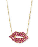 14k Gold Ruby Lips Pendant Necklace, Medium