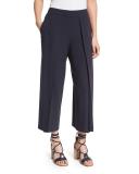 Rowe Pleated Cropped Wide-Leg Pants, Dark Blue