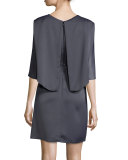 Half-Sleeve Embroidered Dress, Slate
