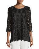 Half-Sleeve Leaf-Cut Tunic Top