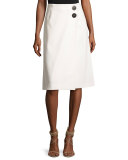 Faux-Wrap A-Line Skirt, Off White