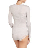Seraphina Long-Sleeve Wool-Silk Blend Top, Marble