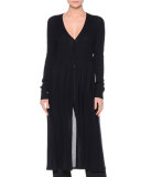 Long-Sleeve Button-Front Plisse Duster, Navy