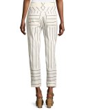 Belted Striped Utility Pants, White