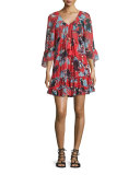 Howard 3/4-Sleeve Tiered Dress, Cabo Floral Rouge