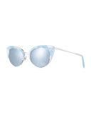 Josephine Mirrored Cat-Eye Sunglasses, White