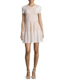 Elyze Short-Sleeve Eyelet Dress, Bare Pink Combo
