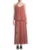 Mael Sleeveless Tiered Maxi Dress, Peach Nougat