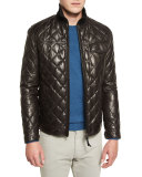 Quilted Leather Down Jacket, Chocolate