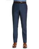 Herringbone Flat-Front Pants, Blue