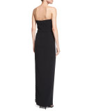 Strapless Lace-Trim Column Gown, Black