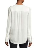 Max Long-Sleeve Silk Blouse, Blanc
