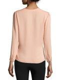 Long-Sleeve Georgette Wrap Top, Nude