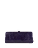 Small Frame Crocodile Clutch Bag, Purple Shiny