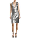 Sleeveless Low-Armhole Shift Dress, Silver