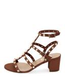 Rockstud Leather 60mm City Sandal, Light Brown