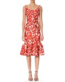 Printed Sleeveless Flounce Dress, Poppy Red