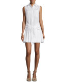 Sleeveless Tie-Waist Poplin Shirtdress, Soft White