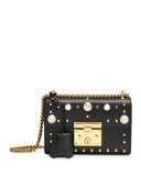 Padlock Studded Leather Shoulder Bag, Black/Multi