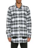 Spray-Paint Plaid Button-Front Shirt, White/Black