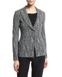 Fitted Cotton-Blend Herringbone Jacket, Black/Multi