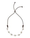Baroque Pearl Leather Necklace, 29"L