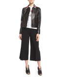 Leather Jacket with Flower Appliques 