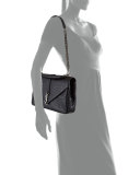Monogram College Large Crocodile-Embossed Shoulder Bag, Black