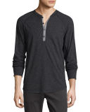 Contrast-Placket Slub Henley T-Shirt