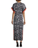 Long Short-Sleeve Printed Tie Dress, Color Blooms