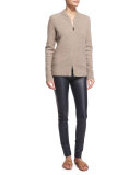 Thera Zip-Front Bomber Sweater, Dark Taupe