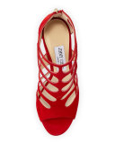 Ren Suede Caged 100mm Sandal, Red